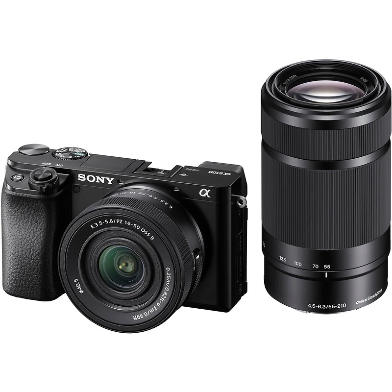 Sony Sony Alpha A6100 Mirrorless Digital Camera, with 16-50mm and 55-210mm Lens (Black) Flash Bundle with Flashpoint Zoom-Mini Ttl R2 Flash, Bag, Filt
