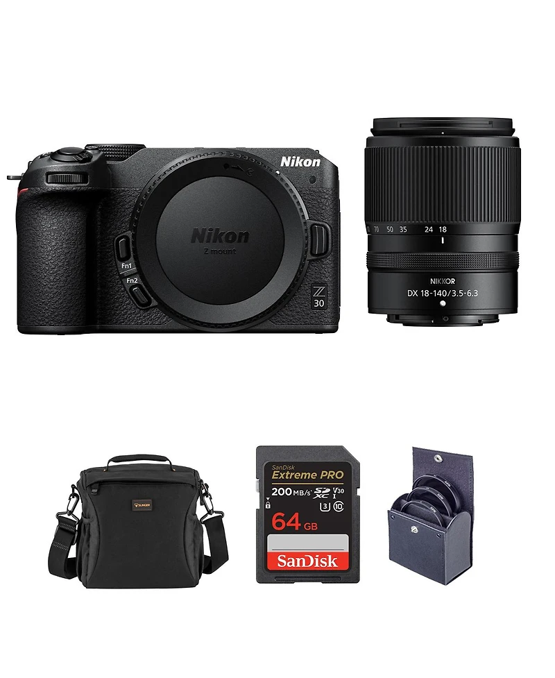 Nikon Z 30 Dx-Format Mirrorless Camera with Nikon Nikkor Z Dx 18-140mm f/3.5-6.3 Vr Lens, Bundle with 64GB Sd Memory Card, Bag, 62mm Filter Kit