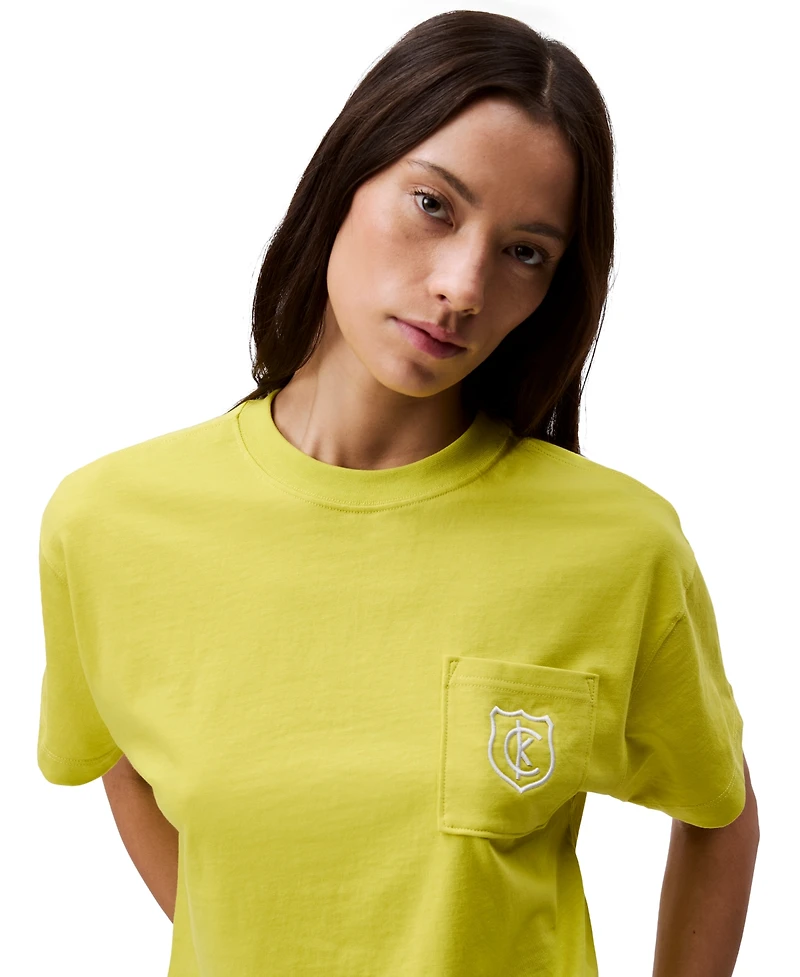 Calvin Klein Jeans Women's Monogrammed Logo Crest Boxy Cropped T-Shirt