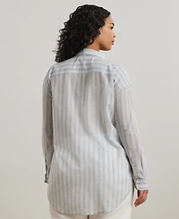 Lauren Ralph Plus Oversize Striped Cotton Voile Shirt