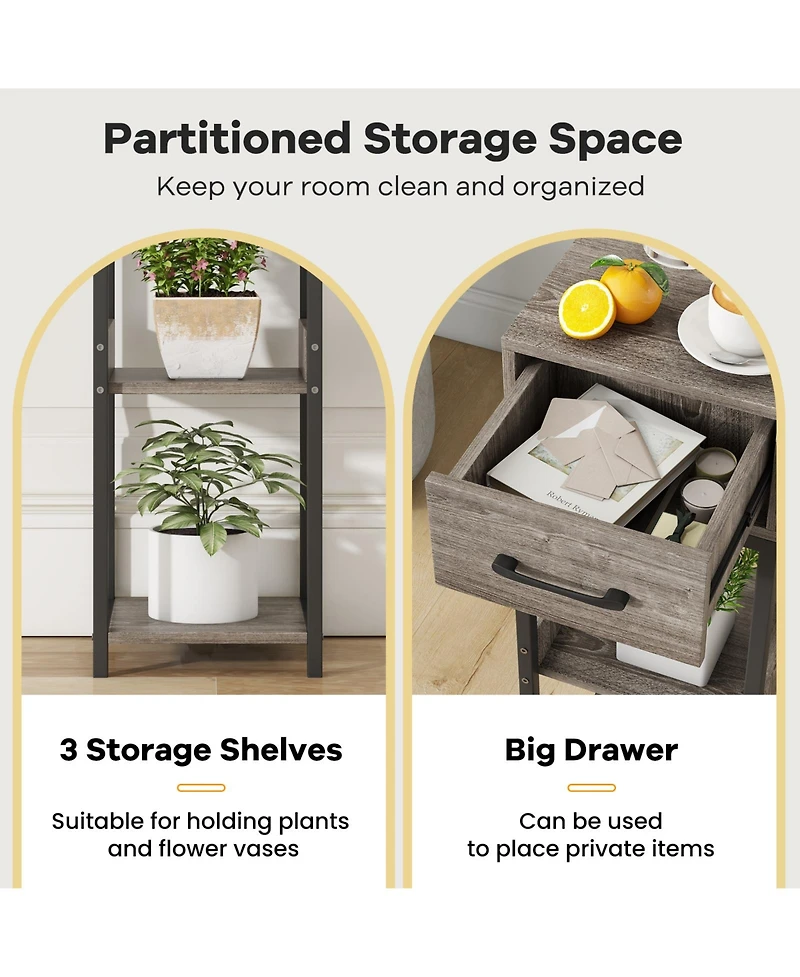 3-Tier Tall Plant Stand with Stylish Drawer & Storage for Home or Office