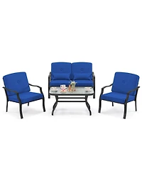 4 Pieces Outdoor Conversation Set with Seat Back Cushions and Waist Pillows