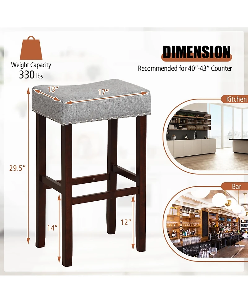 Gymax Set of 4 Bar Stools Bar Height Saddle Kitchen Chairs w/ Wooden Legs