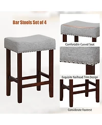 Gymax Set of 4 Bar Stools Counter Height Saddle Kitchen Chairs w/ Wooden Legs