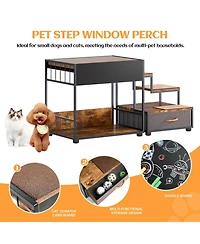 Pet Step Window Perch,Bunk Beds Window Perch for Dogs Bedside Lounge Elevated Dog Bed Multi-Level Platform with sponge, Non-Slip Pad and Storage,Vinta
