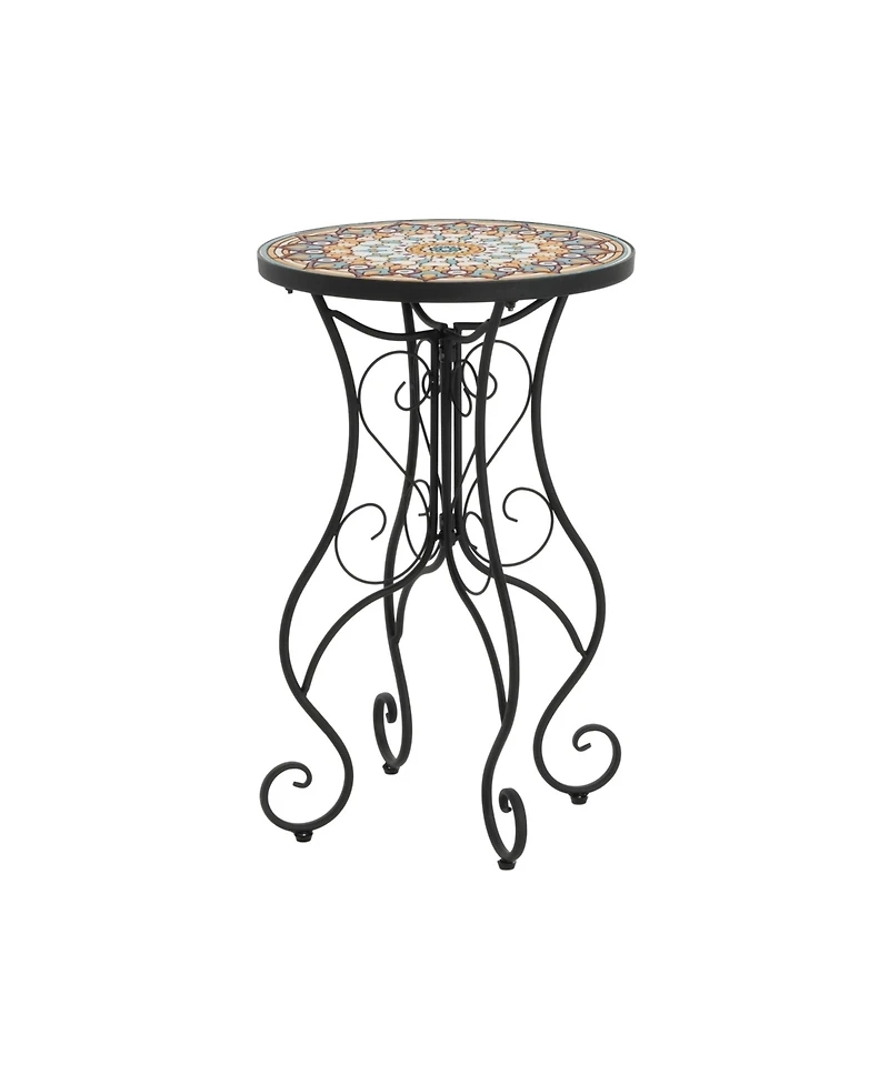 Streamdale Round Ceramic Outdoor Side Table,Colorful+Black