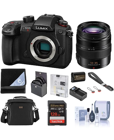 Panasonic Lumix GH5II Mirrorless Camera with Lumix G X Leica Dg Vario-Elmarit 12-35mm f/2.8 Lens, Battery Pack, Charger and 128GB Sdxc Memory Card