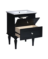 Streamdale 24" Solid Wood Bathroom Vanity Cabinet with Sink and 2 Drawers, Black