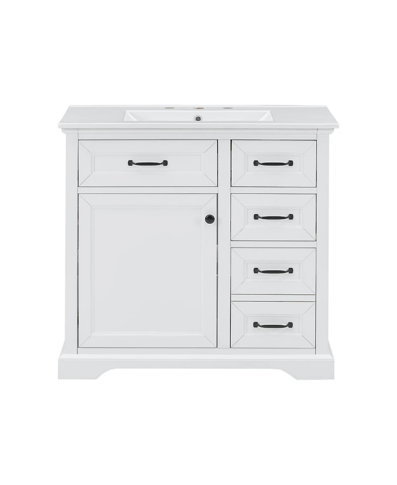 Streamdale 36" Bathroom Vanity with Sink, Ceramic Sink, 2 Tip-out Drawers, Soft Close Door Hinges, White