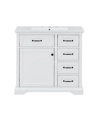 Streamdale 36" Bathroom Vanity with Sink, Ceramic Sink, 2 Tip-out Drawers, Soft Close Door Hinges, White