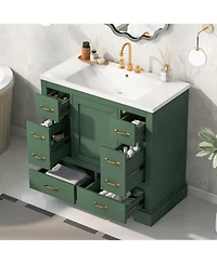 Streamdale 36" Bathroom Vanity with Sink Combo, Six Drawers, Multi-Functional Drawer Divider, Adjustable Shelf, Green