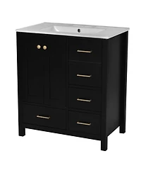 Streamdale 30" Wood Vanity Cabinet Set with Ceramic Sink, Drawers, and Soft-Close Doors