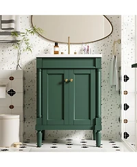 Streamdale Modern 24" Single Sink Bathroom Vanity Cabinet with Top Sink & Storage Shelves