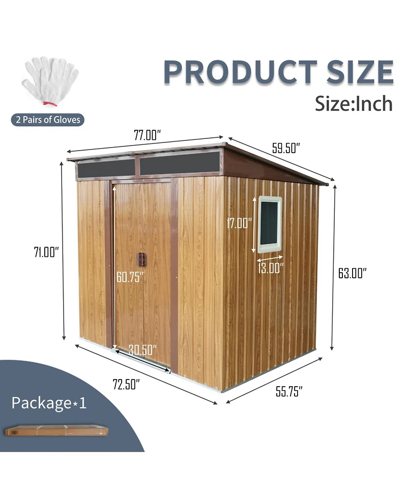 Streamdale 6ft x 5ft Outdoor Metal Storage Shed with Window and Transparent plate for Garden, Lawn (Coffee)