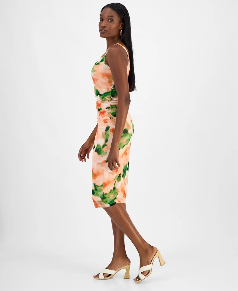 Bar Iii Women's Printed Mesh Cowlneck Sheath Dress, Exclusively at Macy's