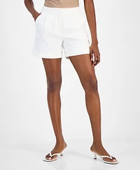 Bar Iii Women's Cuffed Linen-Blend Pleat-Front Shorts, Exclusively at Macy's