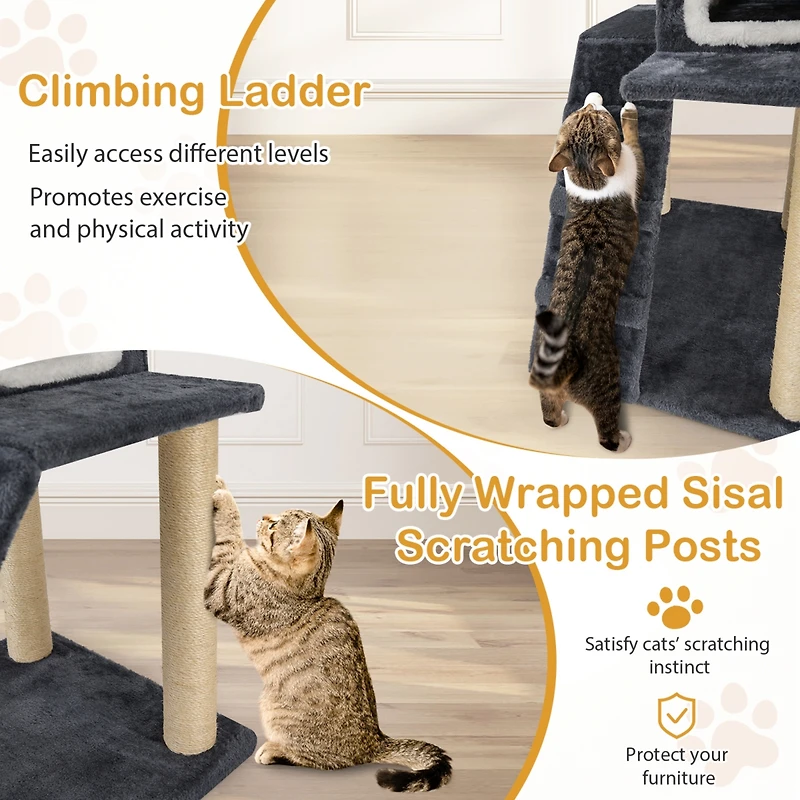 Tower Condo Cat Tree with Scratching Posts & Ladder Multi-Level Playhouse for Cats