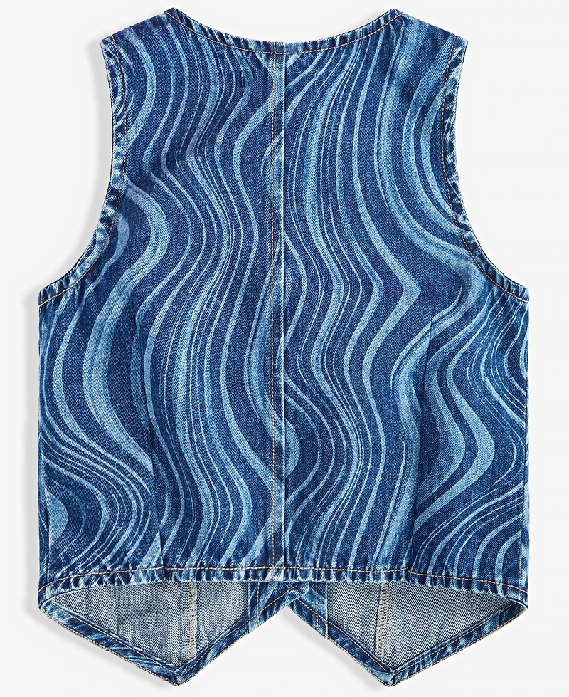 With Jules Big Girl Cotton Denim Wave Wash Vest Top