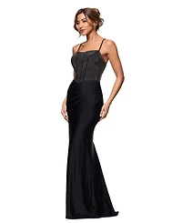 Betsy & Adam Women's Studded Square-Neck Sleeveless Gown