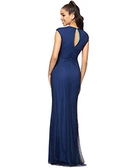 Betsy & Adam Women's V-Neck Rhinestone-Mesh Long Bodycon Dress
