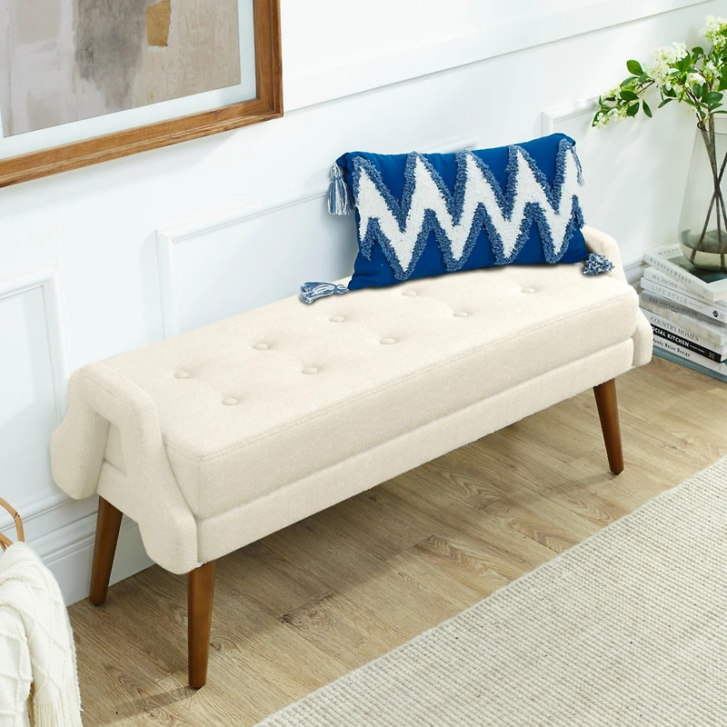 Streamdale Beige Bench Loop Yarn, Soft Cushion, Geometric Arms