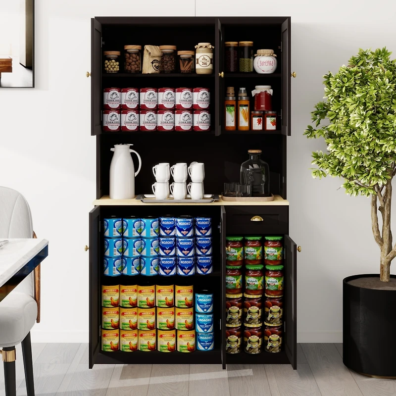 Streamdale 71" Kitchen Pantry & Microwave Stand Freestanding with 6 Doors, 1 Drawer, Adjustable Shelves