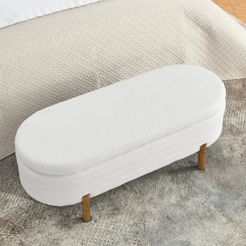 Streamdale Ottoman Oval Storage Bench,Rubber Wood Leg,Beige(46."x17.7"x10.8")