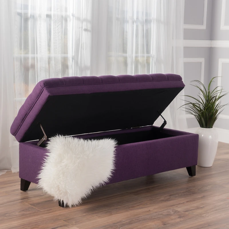 Streamdale Juliana Fabric Storage Ottoman with Birch Legs in Purple (50x20.5x18.3in)