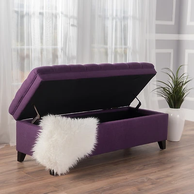 Streamdale Juliana Fabric Storage Ottoman with Birch Legs in Purple (50x20.5x18.3in)