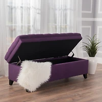 Streamdale Juliana Fabric Storage Ottoman with Birch Legs in Purple (50x20.5x18.3in)