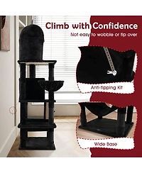 Gothic Cat Tree with 2 Cat Condos & Spooky Dangling Ball Haunted-Themed Playhouse for Indoor Cats