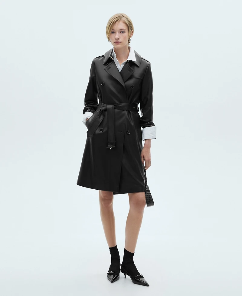 Mango Women's Leather-Effect Trench Coat