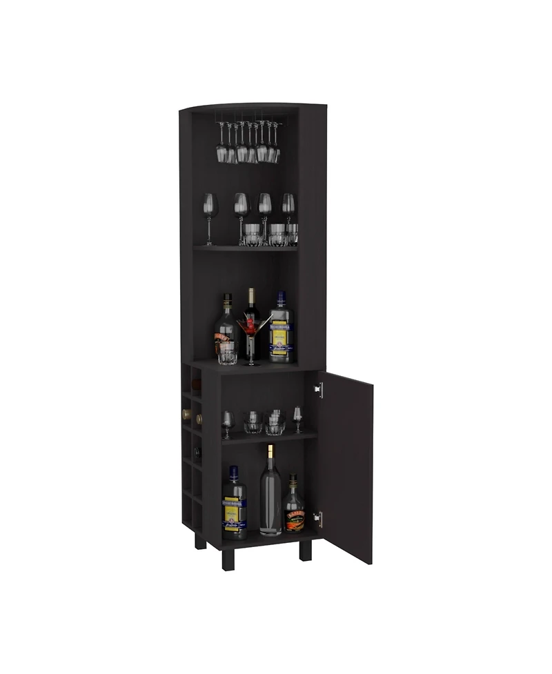Fm Furniture Leah Corner Bar cabinet with ample storage and wine rack, Wengue