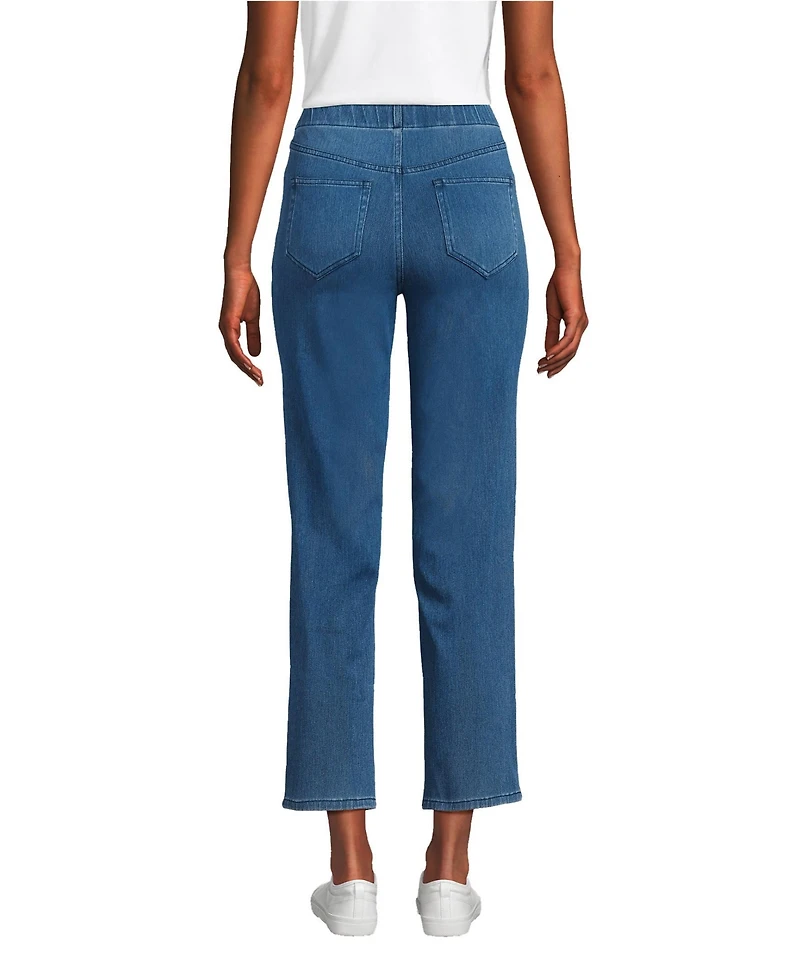 Lands' End Women's Starfish High Rise Knit Denim Straight Crop Jeans