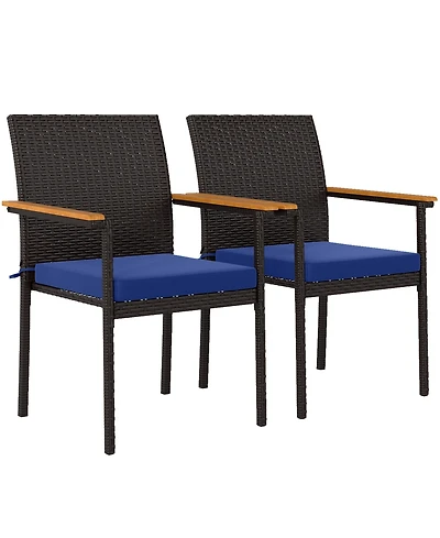 Outsunny 2 Pcs Wicker Dining Chair, Outdoor Chairs w