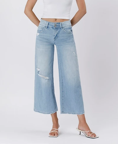Vervet Women's High Rise Two Buttons Crop Wide Leg Jeans