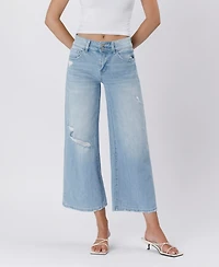 Vervet Women's High Rise Two Buttons Crop Wide Leg Jeans