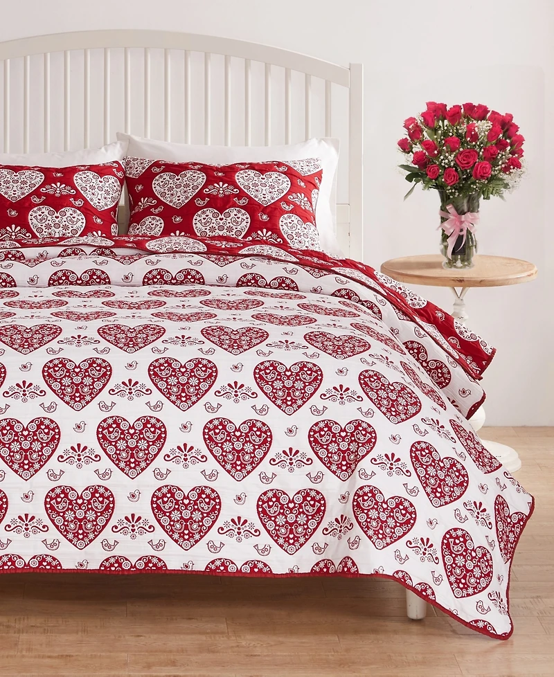 Greenland Home Fashions Lovebirds Woven Jacquard Reversible 3-Pc. Coverlet Set