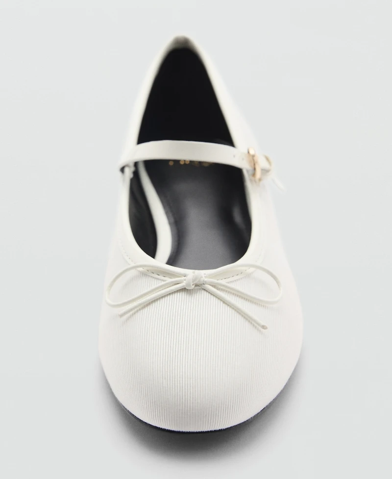 Mango Women's Strip And Bow Detail Ballerina Shoes