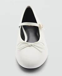 Mango Women's Strip And Bow Detail Ballerina Shoes