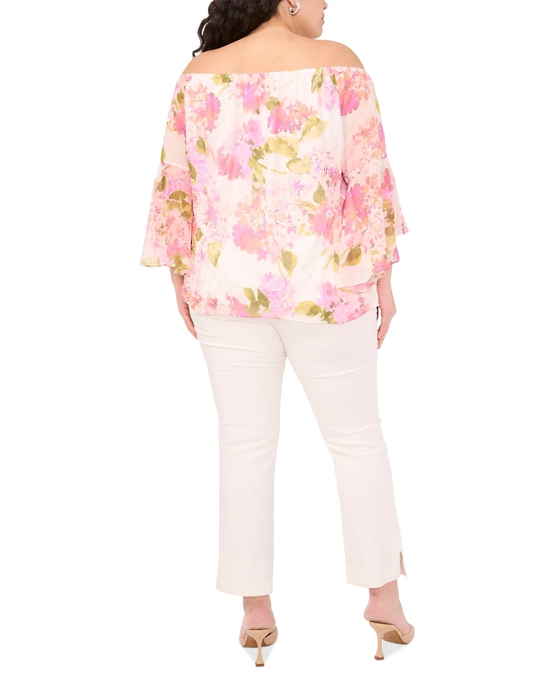 Msk Plus Size Printed Off-The-Shoulder Chiffon Blouse