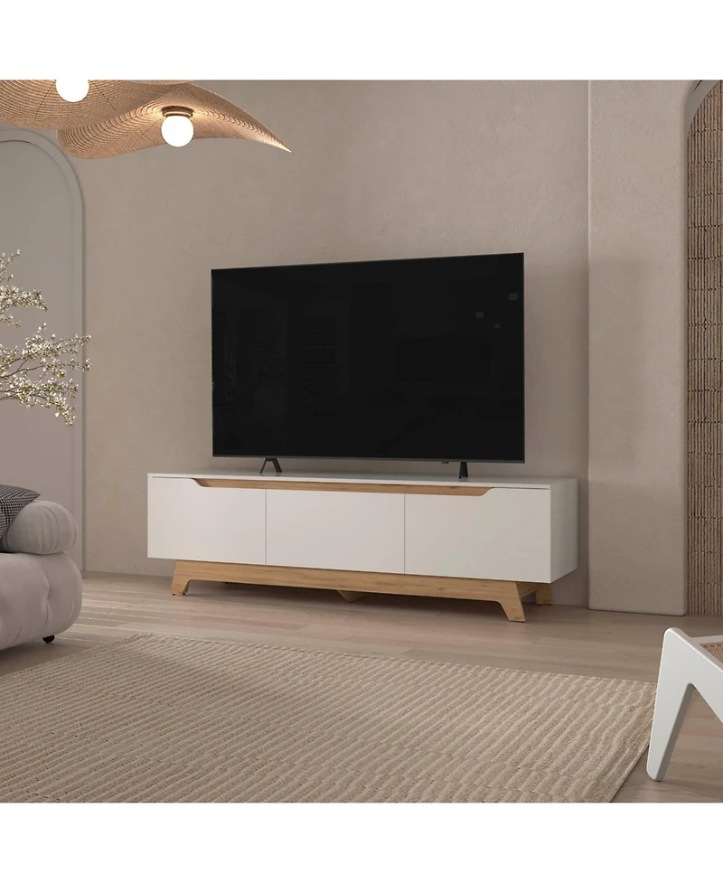 Fm Furniture Lyman Entertainment Center with Two Doors, White and Natural Oak