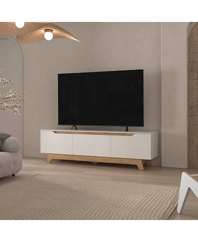 Fm Furniture Lyman Entertainment Center with Two Doors, White and Natural Oak