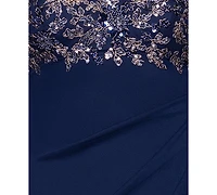 Xscape Petite Beaded Ruched-Back Gown