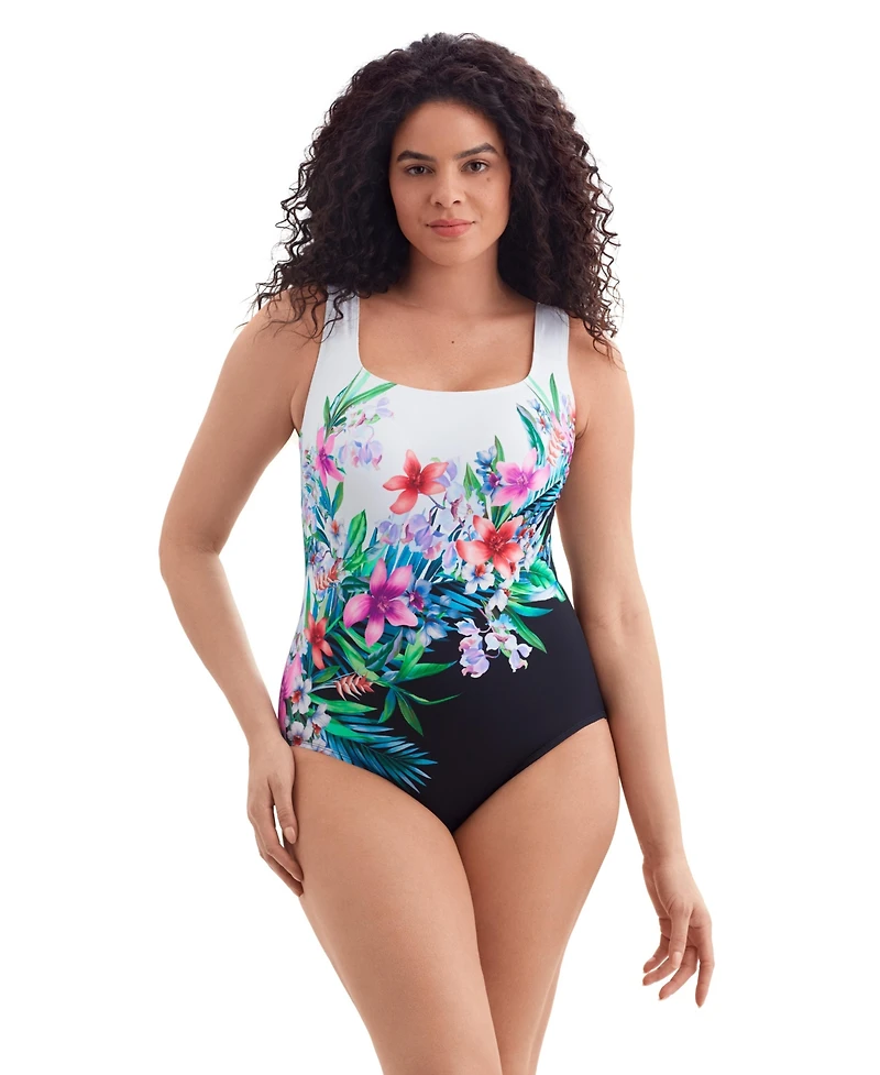 Longitude by Mimi Flamingo Women's Zenon Panel Scoopneck Tank One Piece Swimsuit