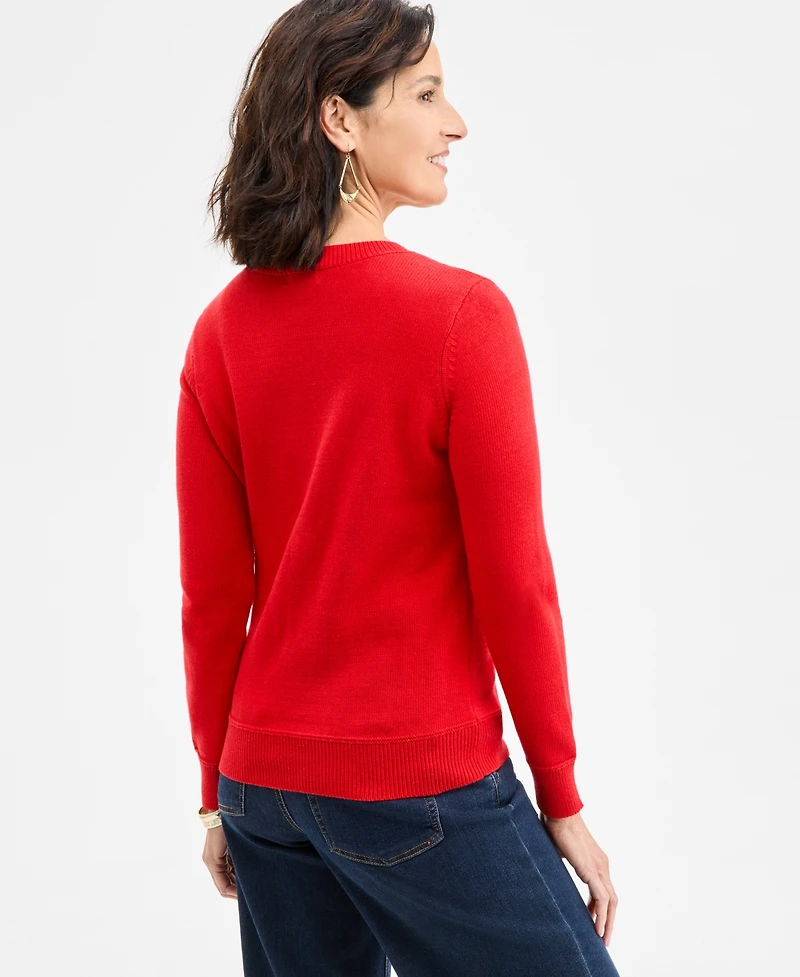 Style & Co Women's Cotton Crewneck Flag Sweater, Exclusively at Macy's