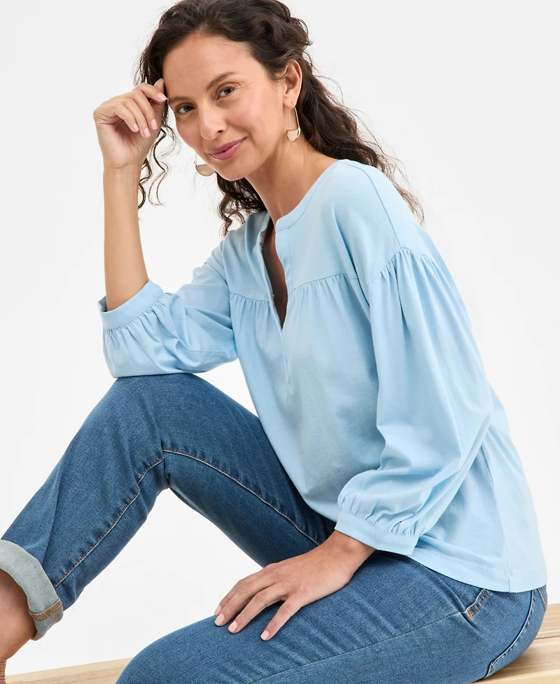 Style & Co Women's 3/4 Sleeve Split-Neck Top, Exclusively at Macy's