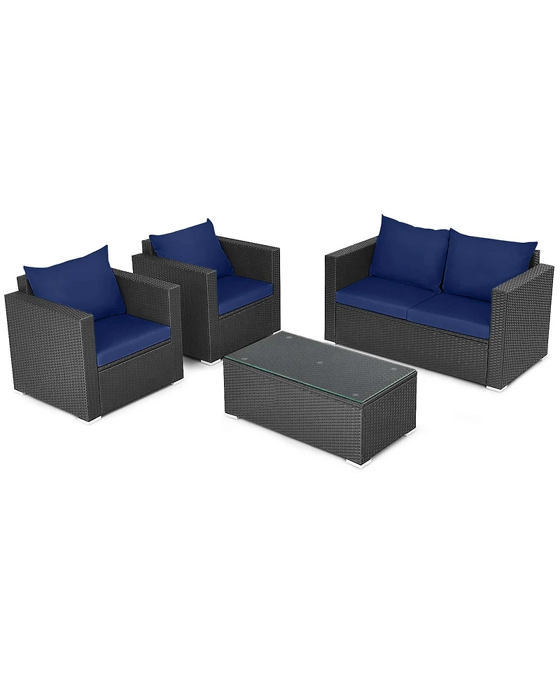 Gymax Set of Rattan Furniture Set Cushioned Sofa Chair Coffee Table Patio