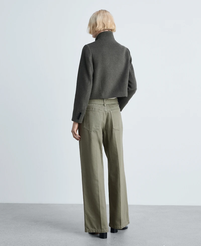 Mango Women's Belt Detail Wide Leg Jeans