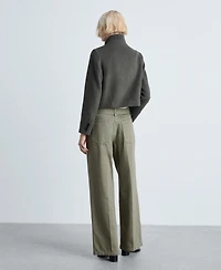 Mango Women's Belt Detail Wide Leg Jeans
